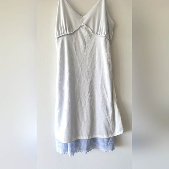 Baby Blue, White, & Lavender Sheer Babydoll Lettuce Trim Midi Dress Size M - Picture 9 of 12